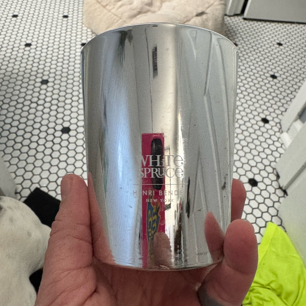 Henri Bendel Silver Candle Holder with 1/9 candle still left at bottom